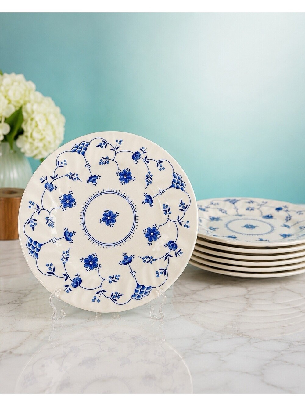 Churchill England 1980s 7 Bread Plates Georgian Collection Finlandia Blue White